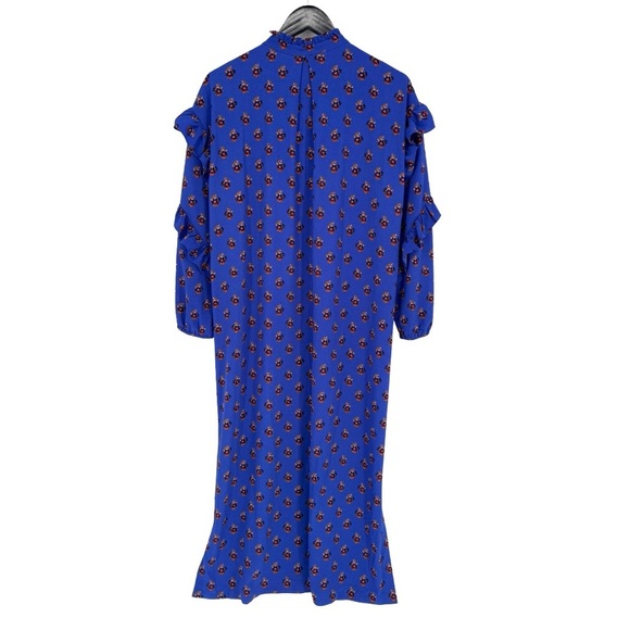 NWT Baum Und Pferdgarten Ahadi Long Sleeve Ruffle Midi Dress 36 Blue Floral - Picture 6 of 16